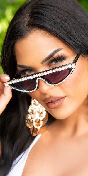 Koucla Sexy Cat-Eye Sonnenbrille mit Strass