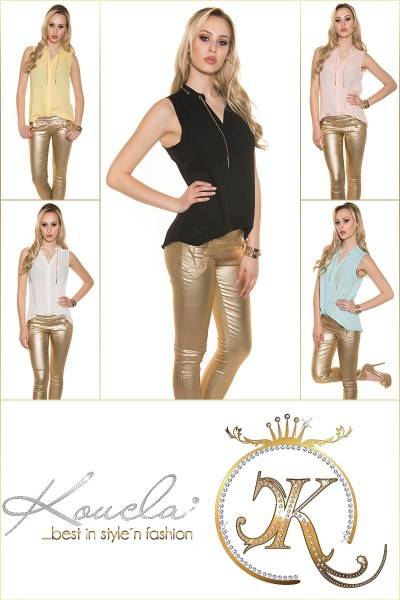 Koucla Sexy Chiffon Bluse ärmellos Mit Kette