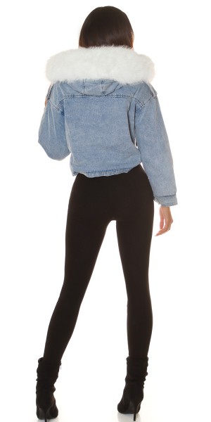 Koucla Sexy Crop-Jeansjacke Mit Kunstfell