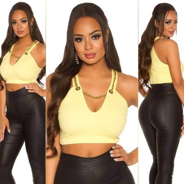 Koucla Sexy Crop V-Cut Top Mit Kette