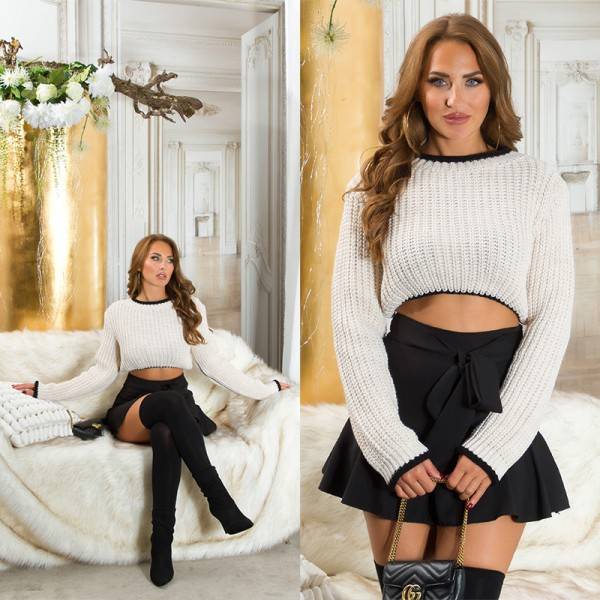Koucla Sexy Cropped Grobstrick Pullover