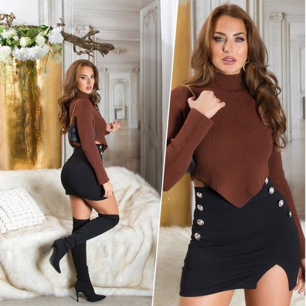 Koucla Sexy Cropped Strickpullover Mit Turtleneck