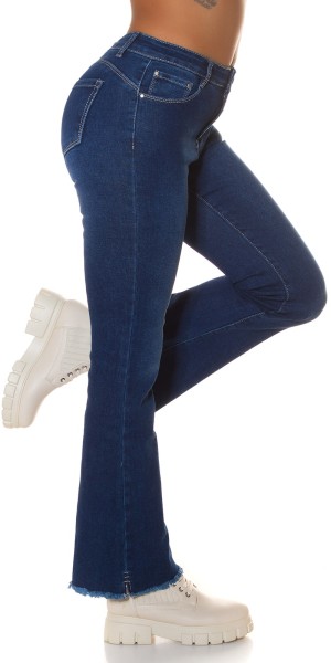 Koucla Sexy Dark Denim Used Look Schlag Jeans