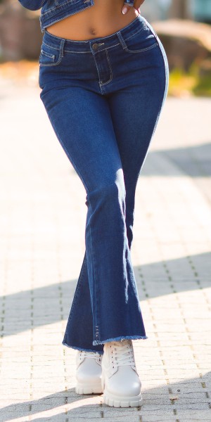 Koucla Sexy Dark Denim Used Look Schlag Jeans