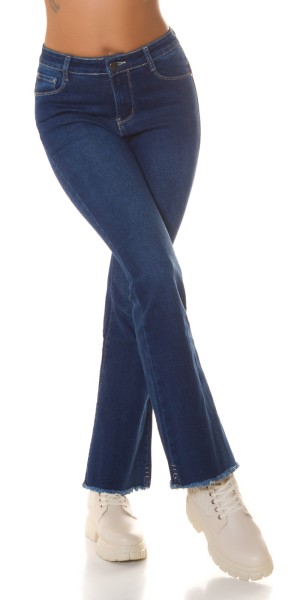 Koucla Sexy Dark Denim Used Look Schlag Jeans