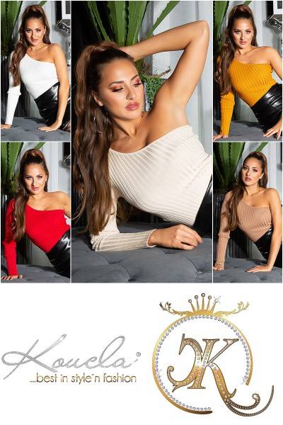 Koucla Sexy Gerippter One-Shoulder Pulli
