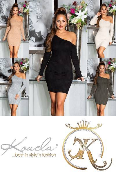 Koucla Sexy Geripptes One-Shoulder Strickkleid
