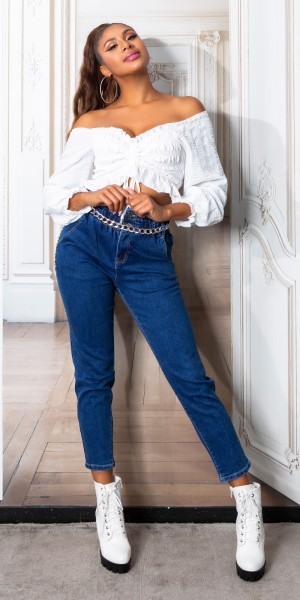 Koucla Sexy High Waist Jeans mit Gummiband Taille