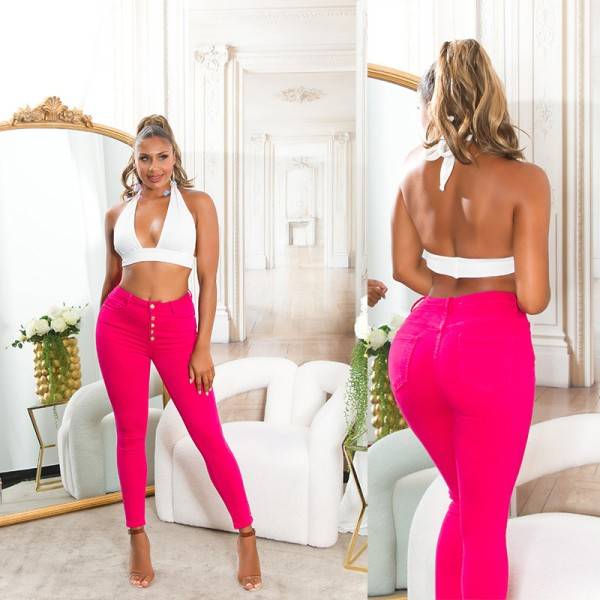 Koucla Sexy Highwaist Jeans "pink" Mit Knopf-Details