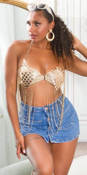 Koucla Sexy Highwaist Jeans Skort mit Knöpfen