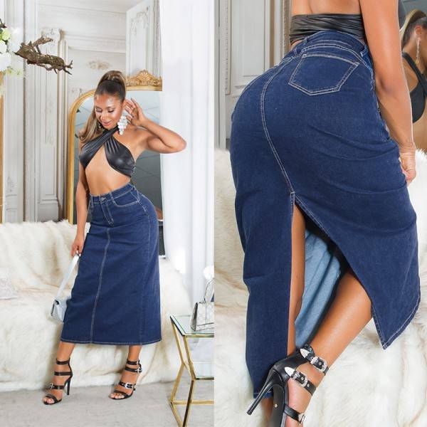 Koucla Sexy Highwaist Maxi-Jeansrock Mit Schlitz