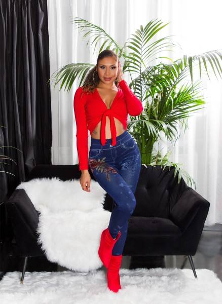 Koucla Sexy Jeanslook Leggings Mit Floral Print