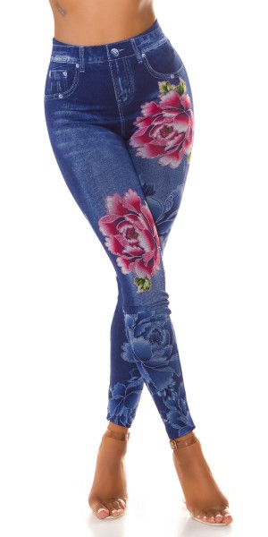 Koucla Sexy Jeanslook Leggings Mit Floral Print