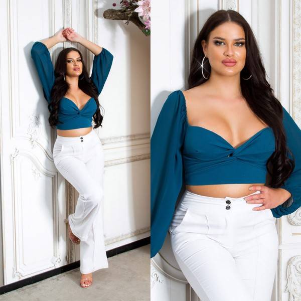 Koucla Sexy Koucla Crop Bluse Mit Chiffon Ärmeln