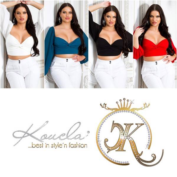 Koucla Sexy Koucla Crop Bluse Mit Chiffon Ärmeln