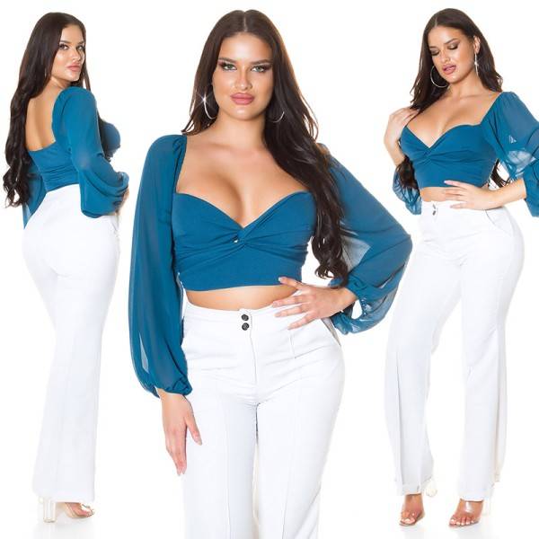 Koucla Sexy Koucla Crop Bluse Mit Chiffon Ärmeln