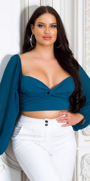 Koucla Sexy Koucla Crop Bluse mit Chiffon Ärmeln