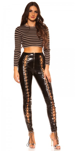 Koucla Sexy Koucla Langarm Crop Pulli Gestreift