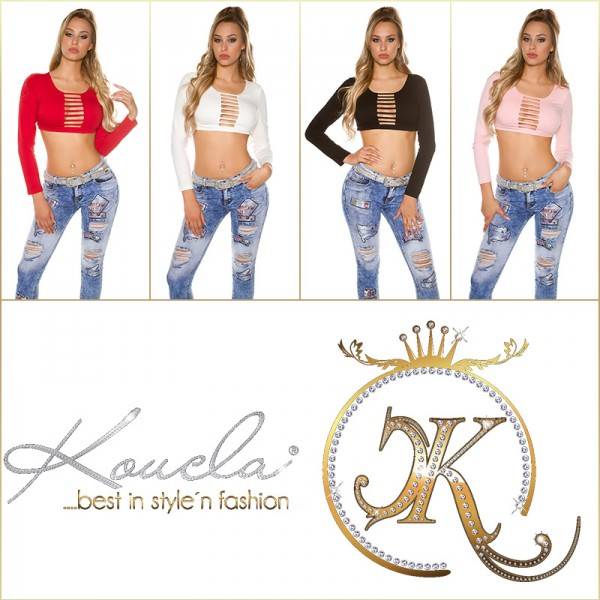 Koucla Sexy KouCla Langarm Crop Shirt Mit Cut Outs