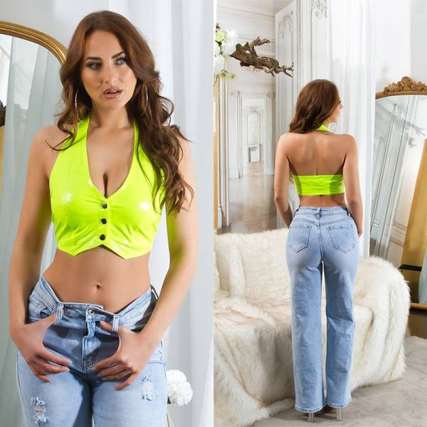 Koucla Sexy Koucla Latexlook Neck-Top Mit Knöpfen