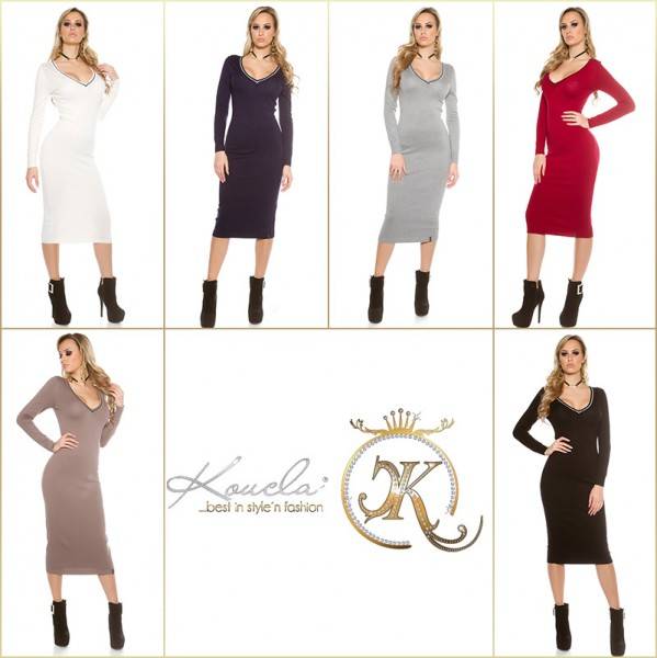 Koucla Sexy KouCla Maxi Strickkleid V-Cut