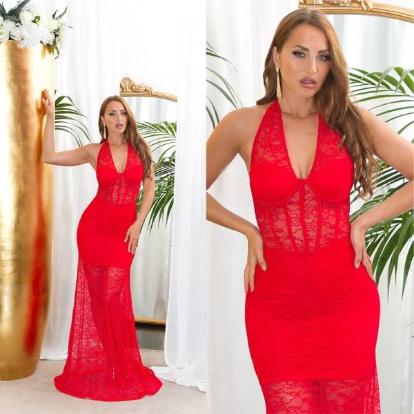 Koucla Sexy Koucla Neckholder Maxikleid Aus Spitze