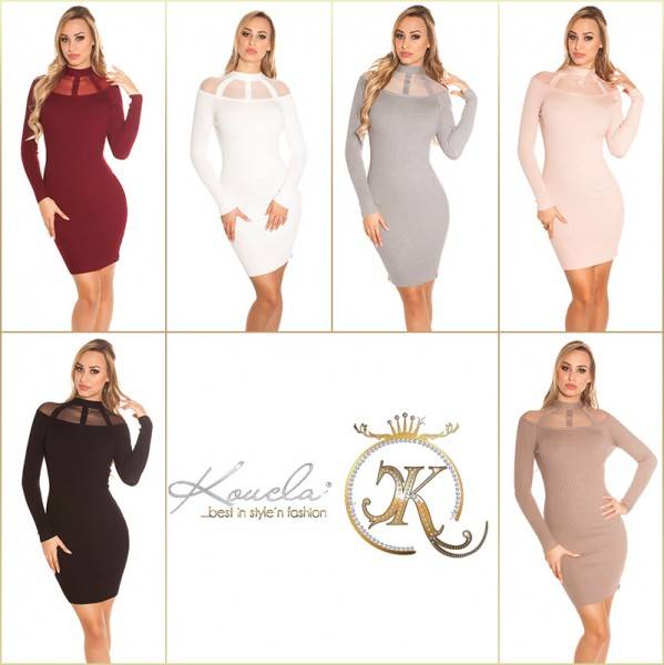 Koucla Sexy KouCla Ripp Strickkleid Mit Mesh