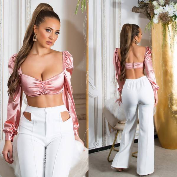 Koucla Sexy Koucla Satin Look Langarm Crop Top