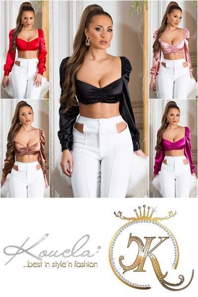 Koucla Sexy Koucla Satin Look Langarm Crop Top