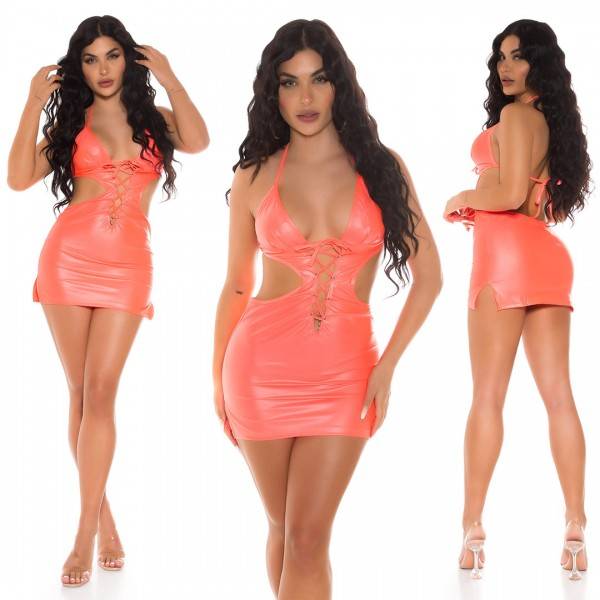 Koucla Sexy KouCla Wetlook Minikleid Zum Binden