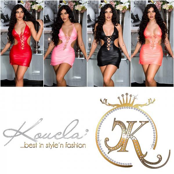 Koucla Sexy KouCla Wetlook Minikleid Zum Binden