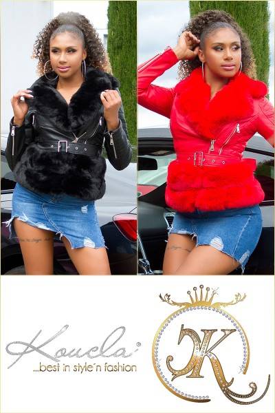 Koucla Sexy Kunstleder Biker Jacke Mit Kunstfell