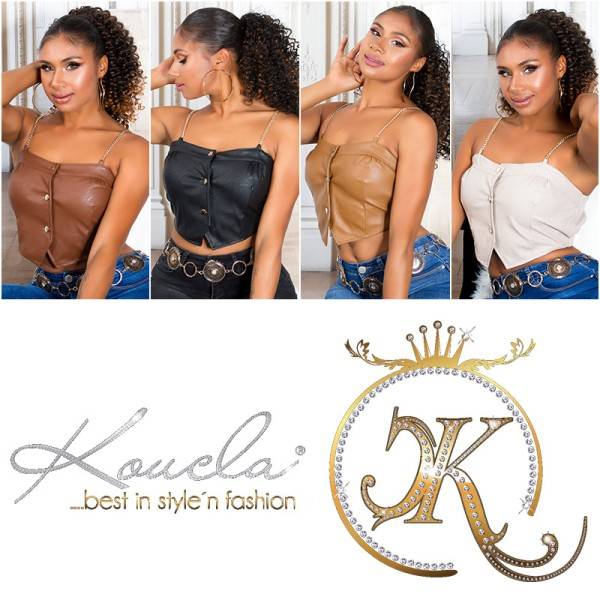 Koucla Sexy Kunstleder Crop Top Mit Kettenträgern