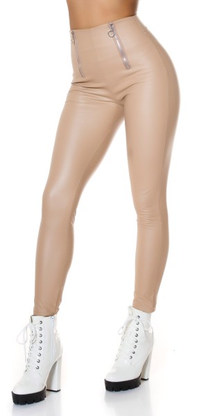 Koucla Sexy Kunstleder Highwaist Leggings Mit Zips