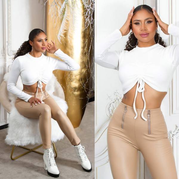 Koucla Sexy Kunstleder Highwaist Leggings Mit Zips