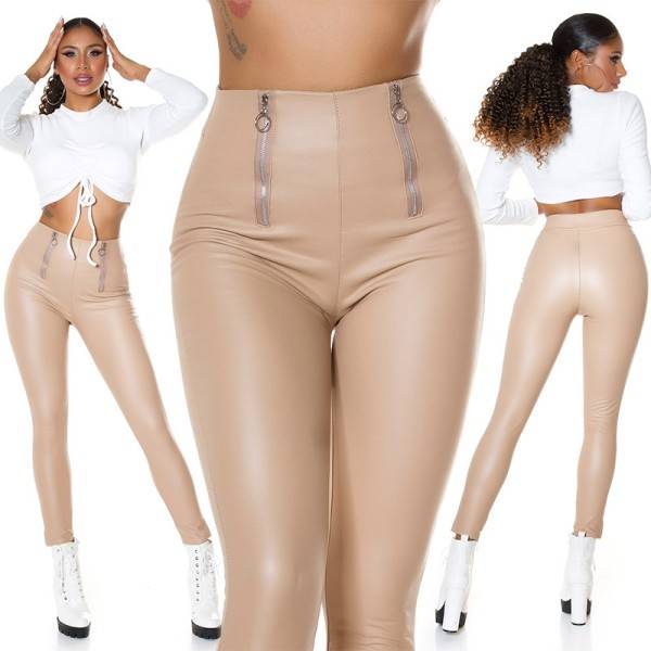 Koucla Sexy Kunstleder Highwaist Leggings Mit Zips