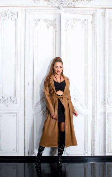 Koucla Sexy Kunstleder Mantel Mit Gürtel
