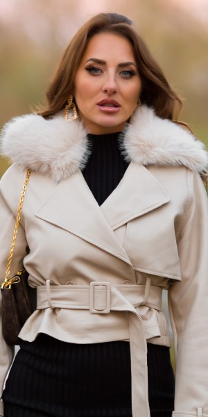 Koucla Sexy Kunstleder Winterjacke mit Gürtel