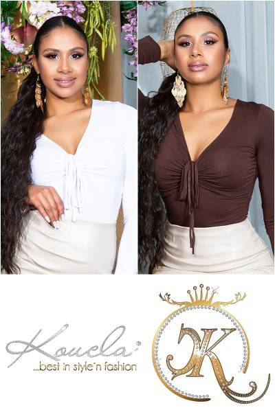 Koucla Sexy Langarmshirt, Gerafft Zum Schnüren