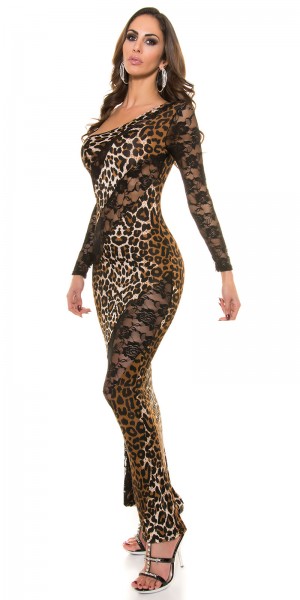 Koucla Sexy Langes Einarm-Kleid + Spitzen-Stulpe