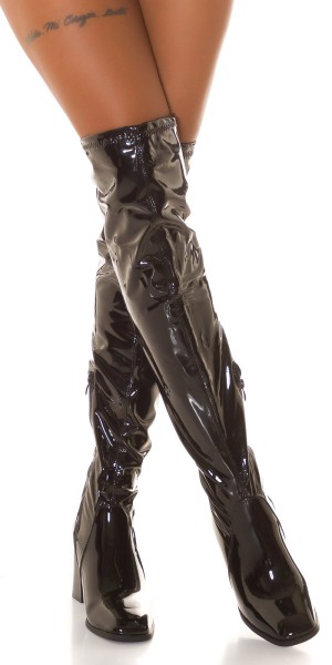 Koucla Sexy Latexlook Blockabsatz Overknees