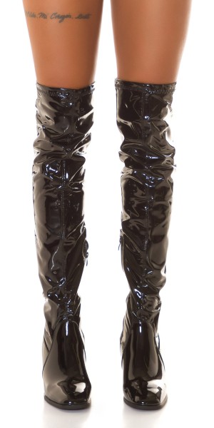 Koucla Sexy Latexlook Blockabsatz Overknees