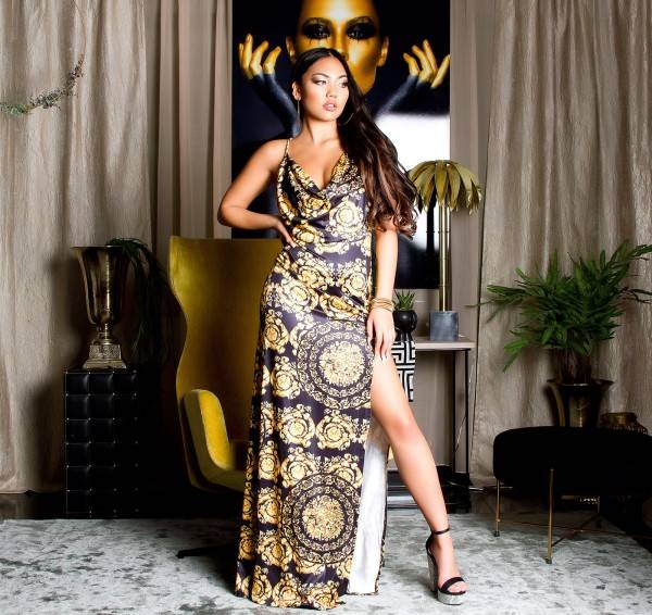 Koucla Sexy Maxi Neck Kleid Mit Print
