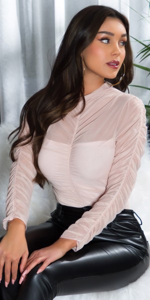 Koucla Sexy Mesh Langarmshirt Mit Raffung