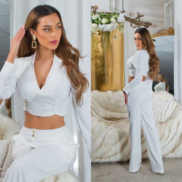 Koucla Sexy Musthave Crop Bluse Mit V-Neck & Kragen