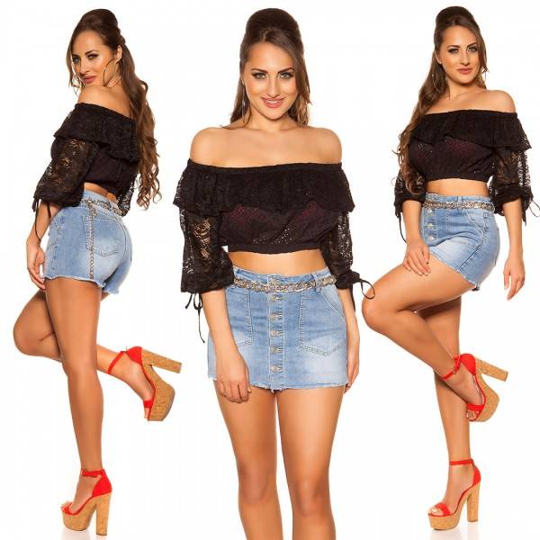 Koucla Sexy Off Shoulder Crop Spitzenshirt