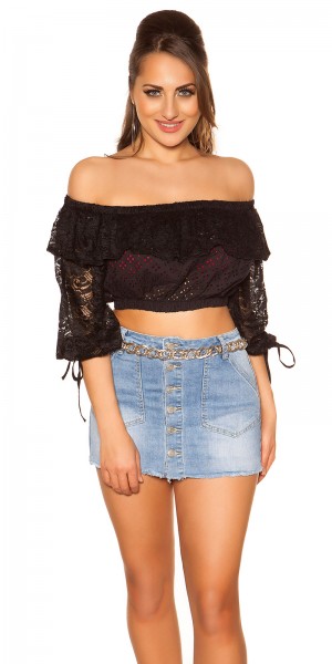 Koucla Sexy Off Shoulder Crop Spitzenshirt