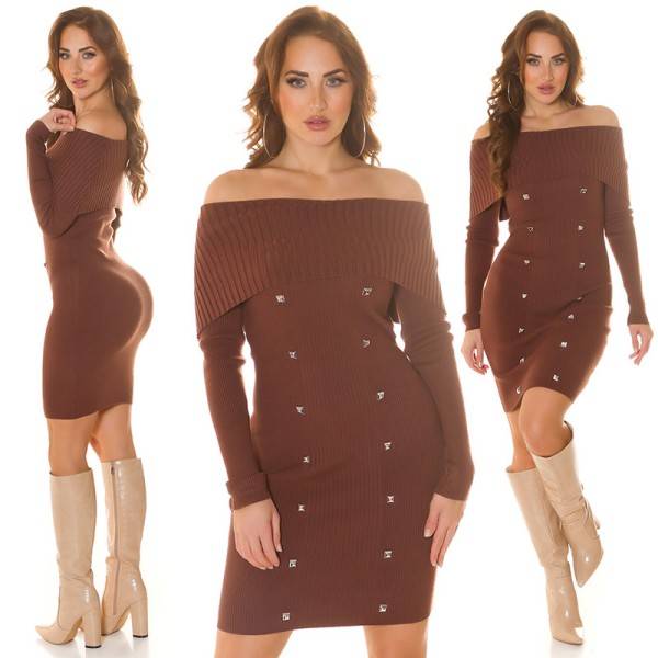 Koucla Sexy Off-shoulder Strickkleid Mit Nieten