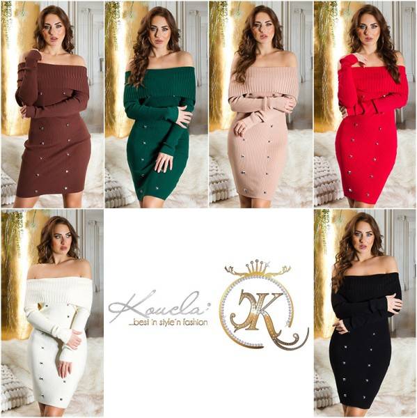 Koucla Sexy Off-shoulder Strickkleid Mit Nieten