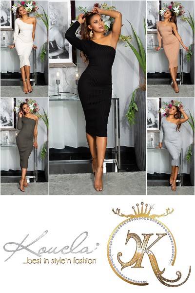 Koucla Sexy One-Shoulder Midi Strickkleid